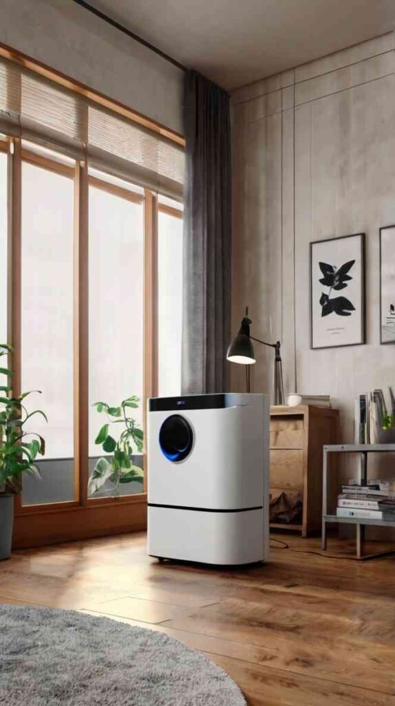 A clean and well-maintained room with an air purifier in the background, promoting a healthy indoor environment