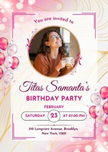Birthday Invitation Card Pink Theme